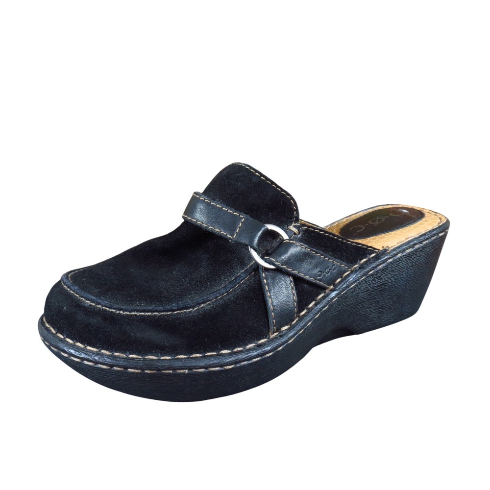b.o.c. BC2084 Womens Clog Mules Size 9 Comfort Platform Black Suede Leather